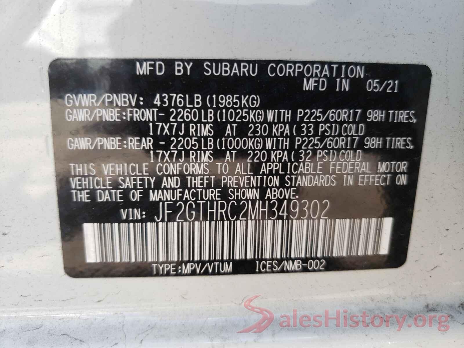 JF2GTHRC2MH349302 2021 SUBARU CROSSTREK