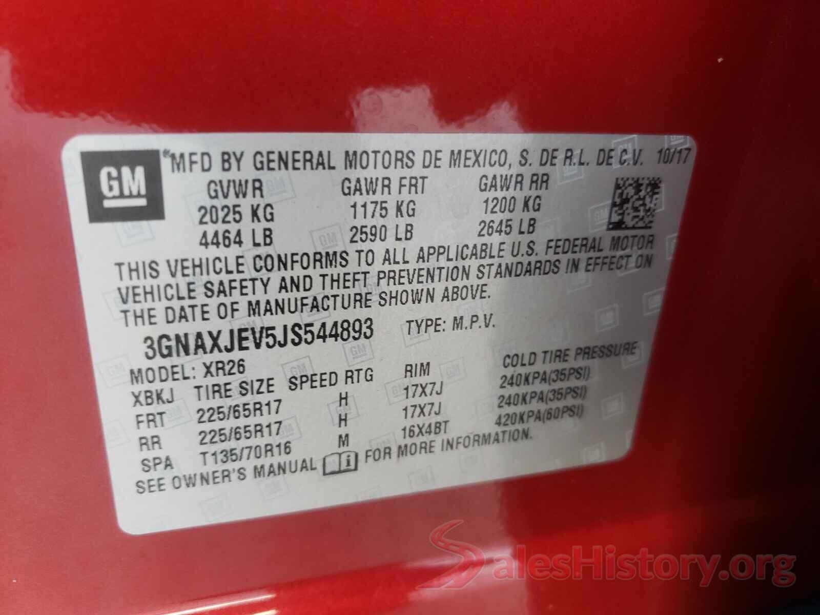 3GNAXJEV5JS544893 2018 CHEVROLET EQUINOX