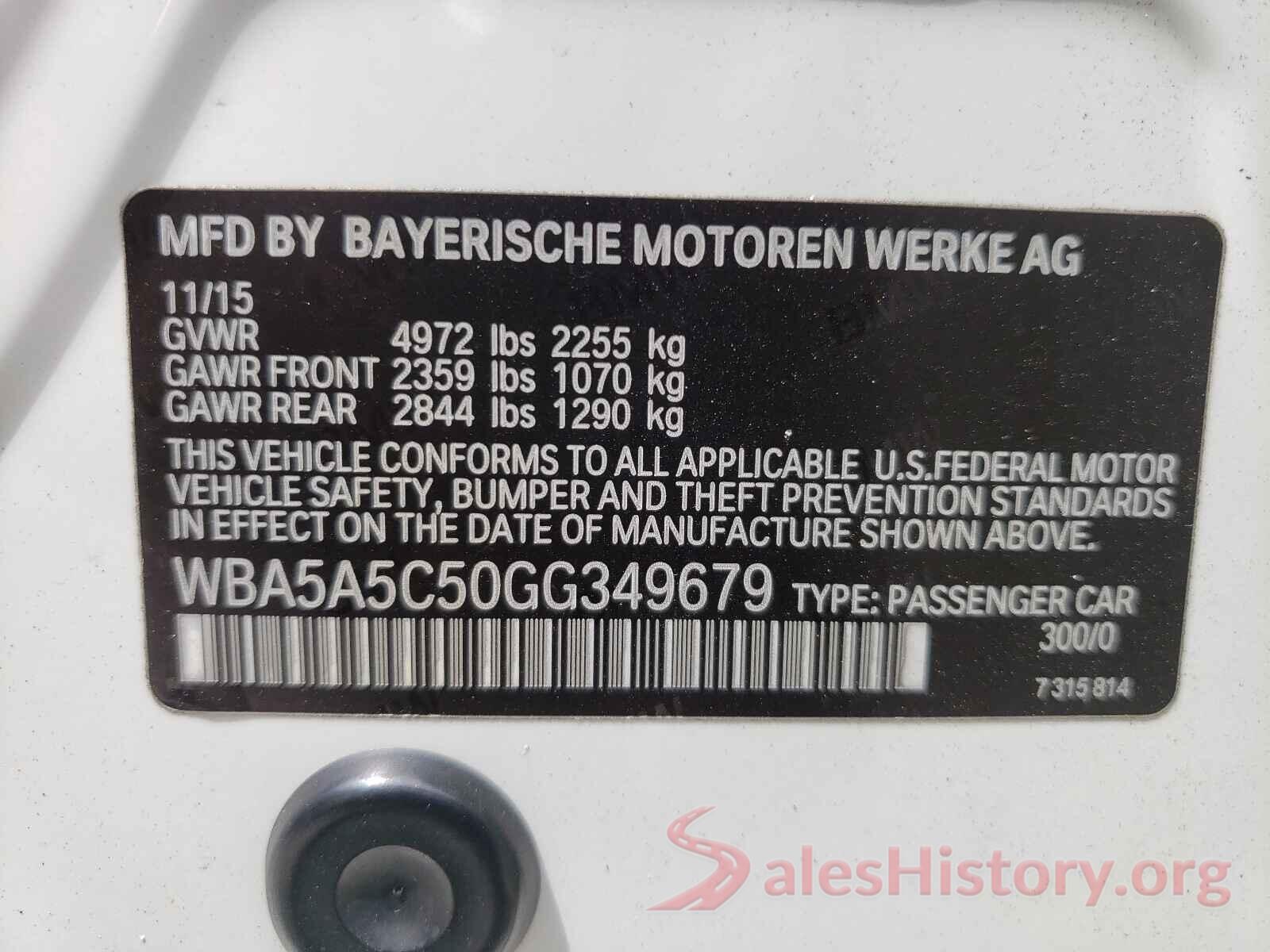 WBA5A5C50GG349679 2016 BMW 5 SERIES