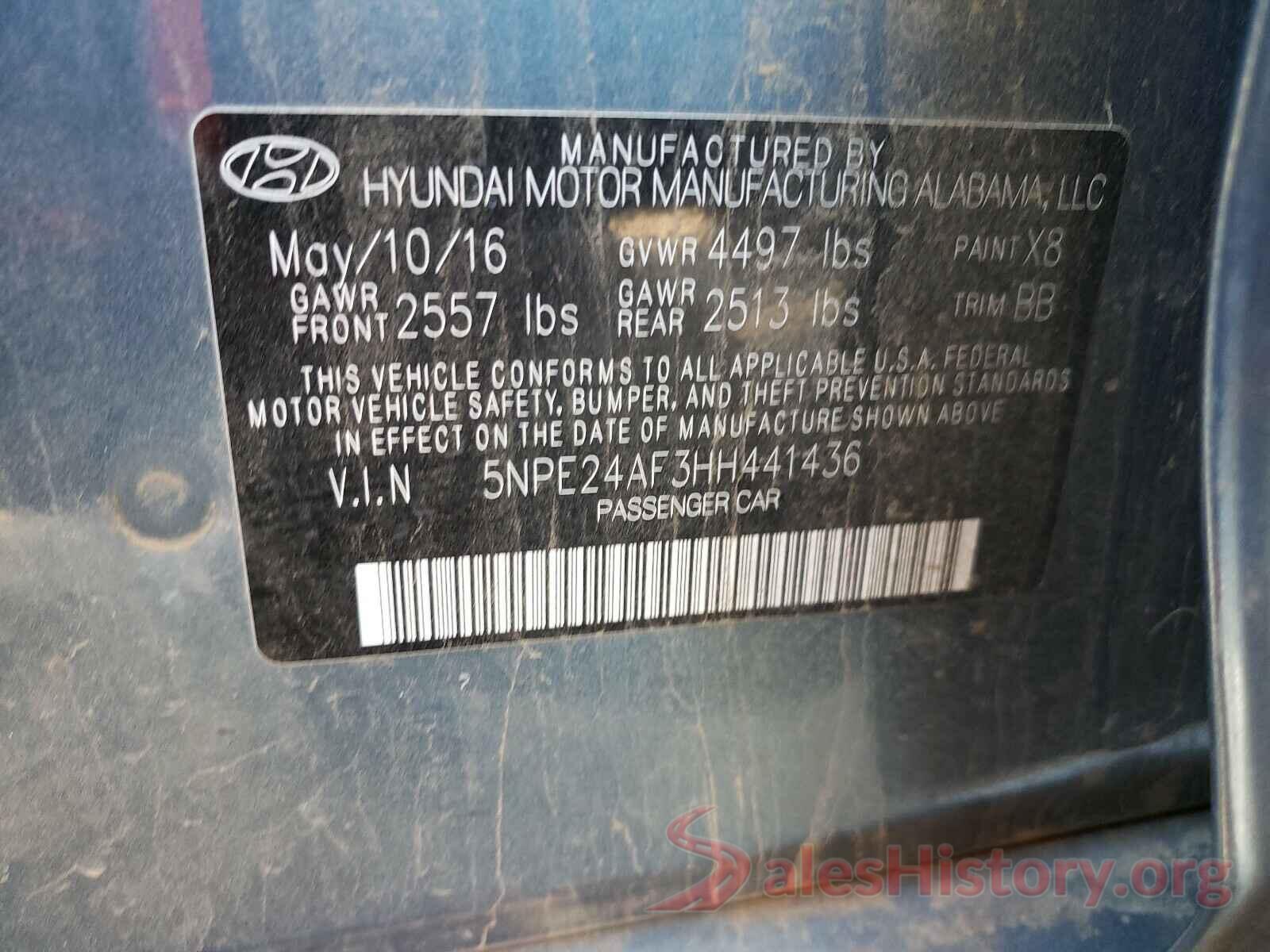 5NPE24AF3HH441436 2017 HYUNDAI SONATA