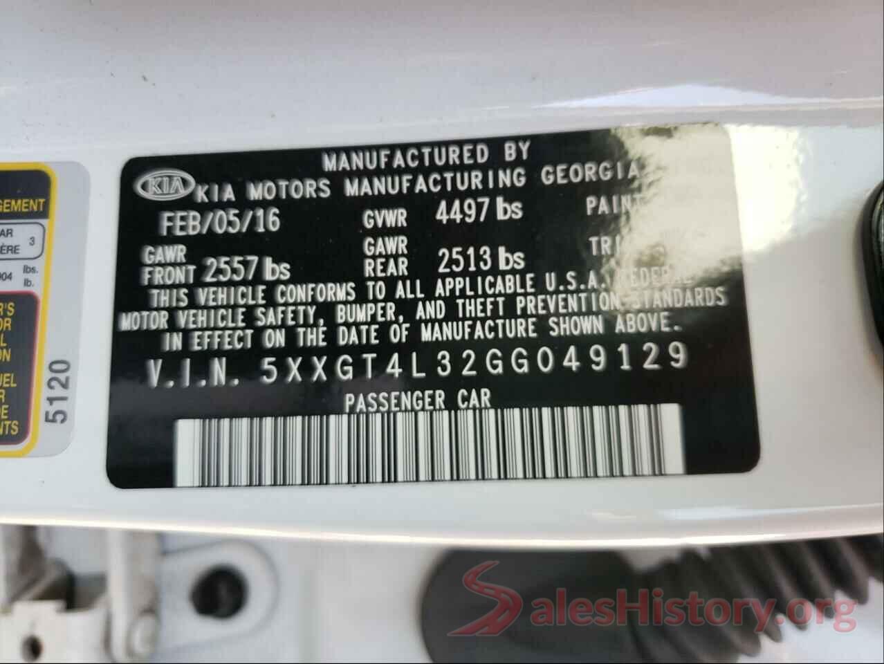 5XXGT4L32GG049129 2016 KIA OPTIMA