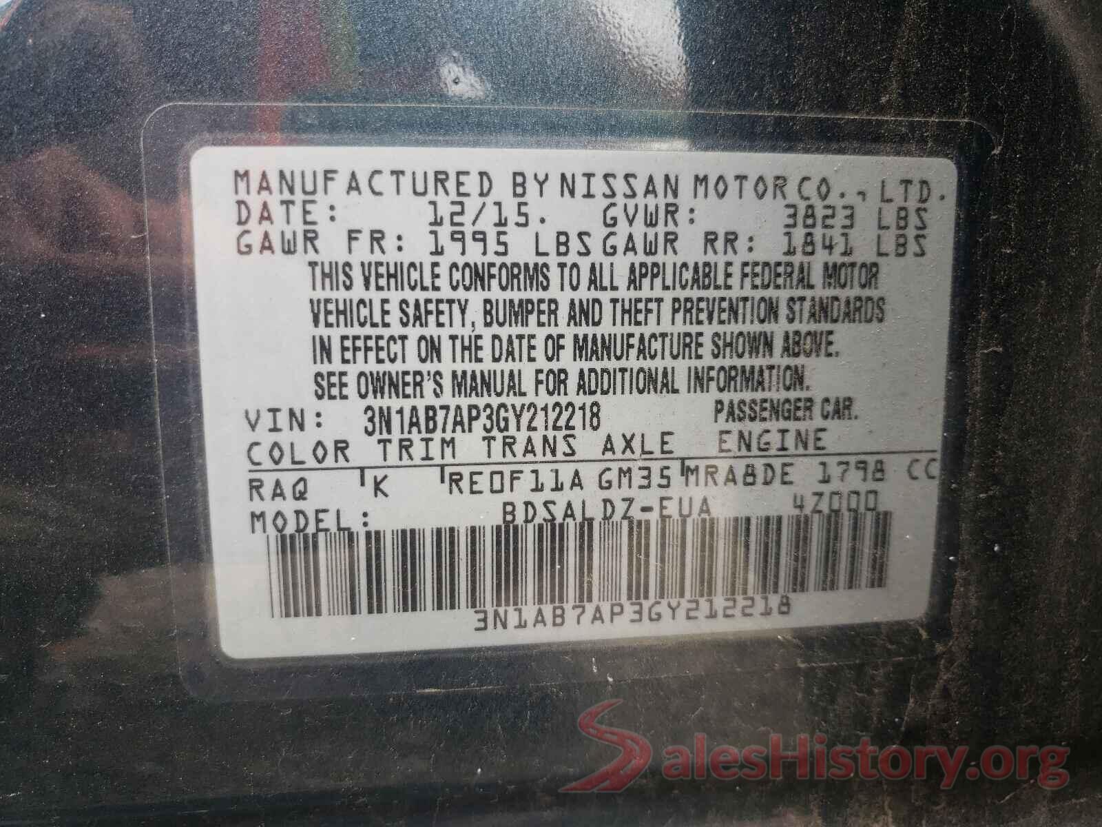 3N1AB7AP3GY212218 2016 NISSAN SENTRA