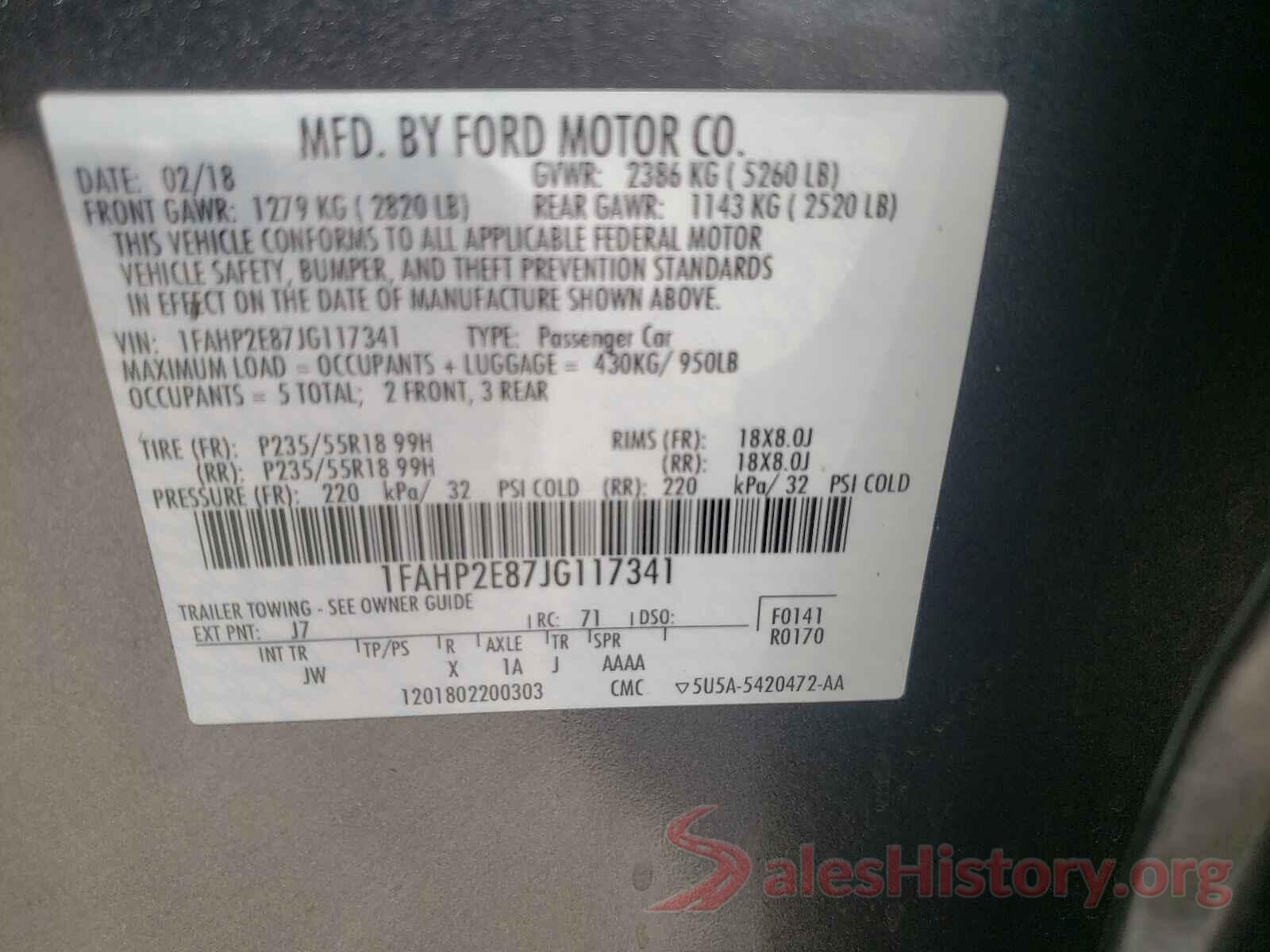 1FAHP2E87JG117341 2018 FORD TAURUS