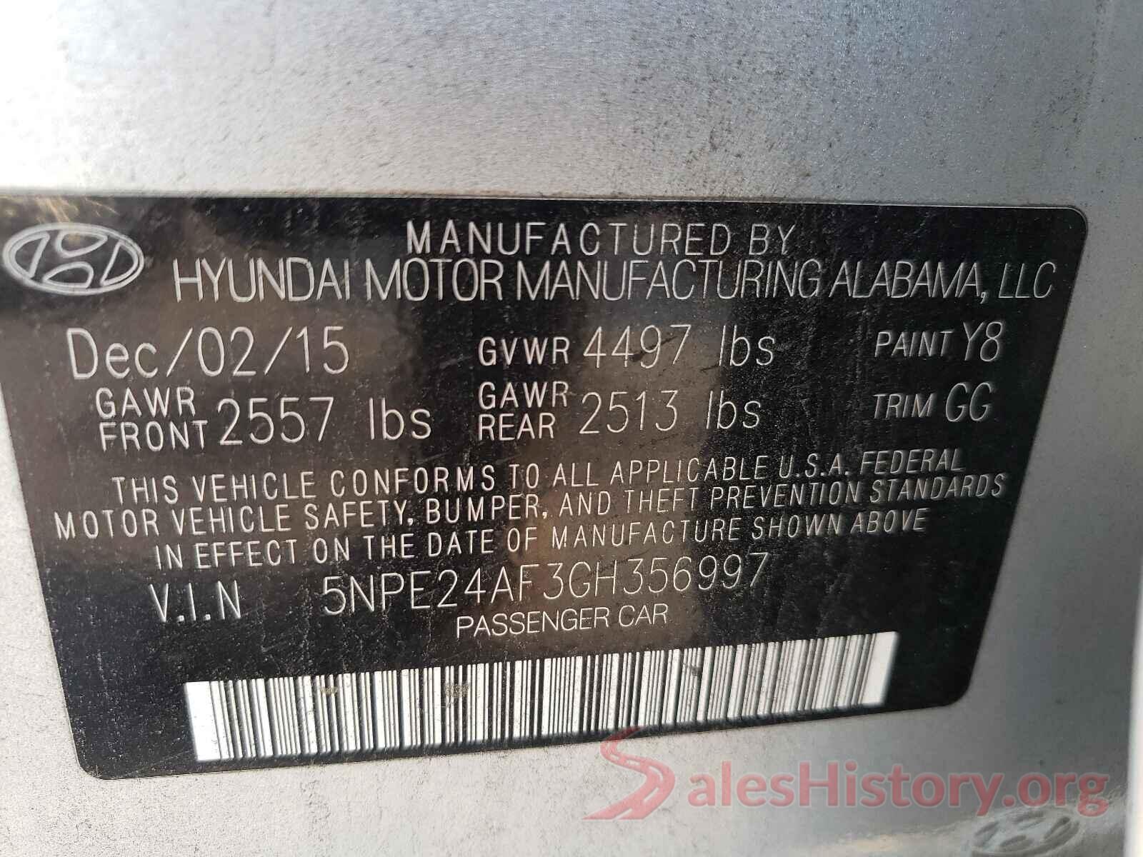 5NPE24AF3GH356997 2016 HYUNDAI SONATA