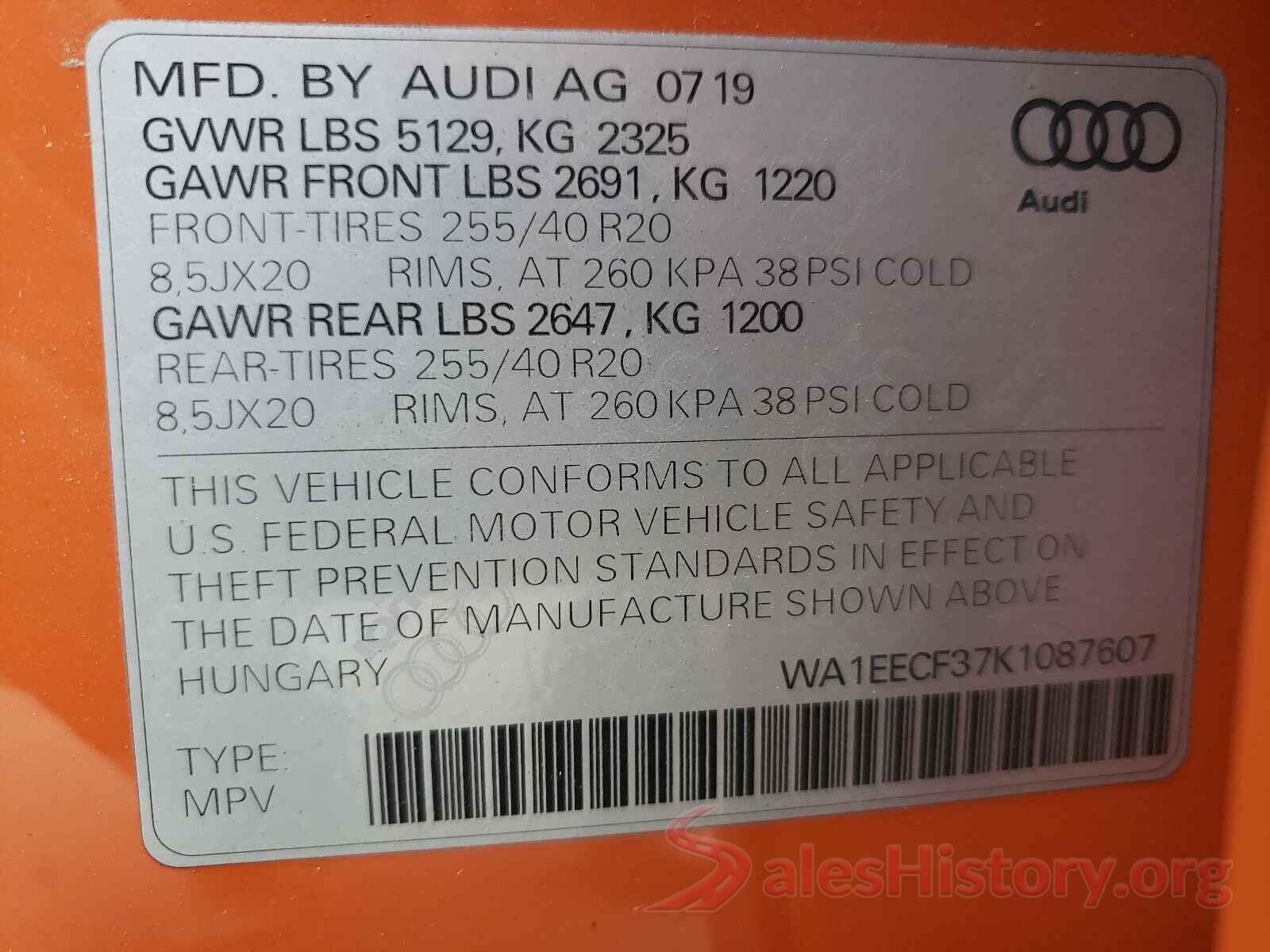 WA1EECF37K1087607 2019 AUDI Q3