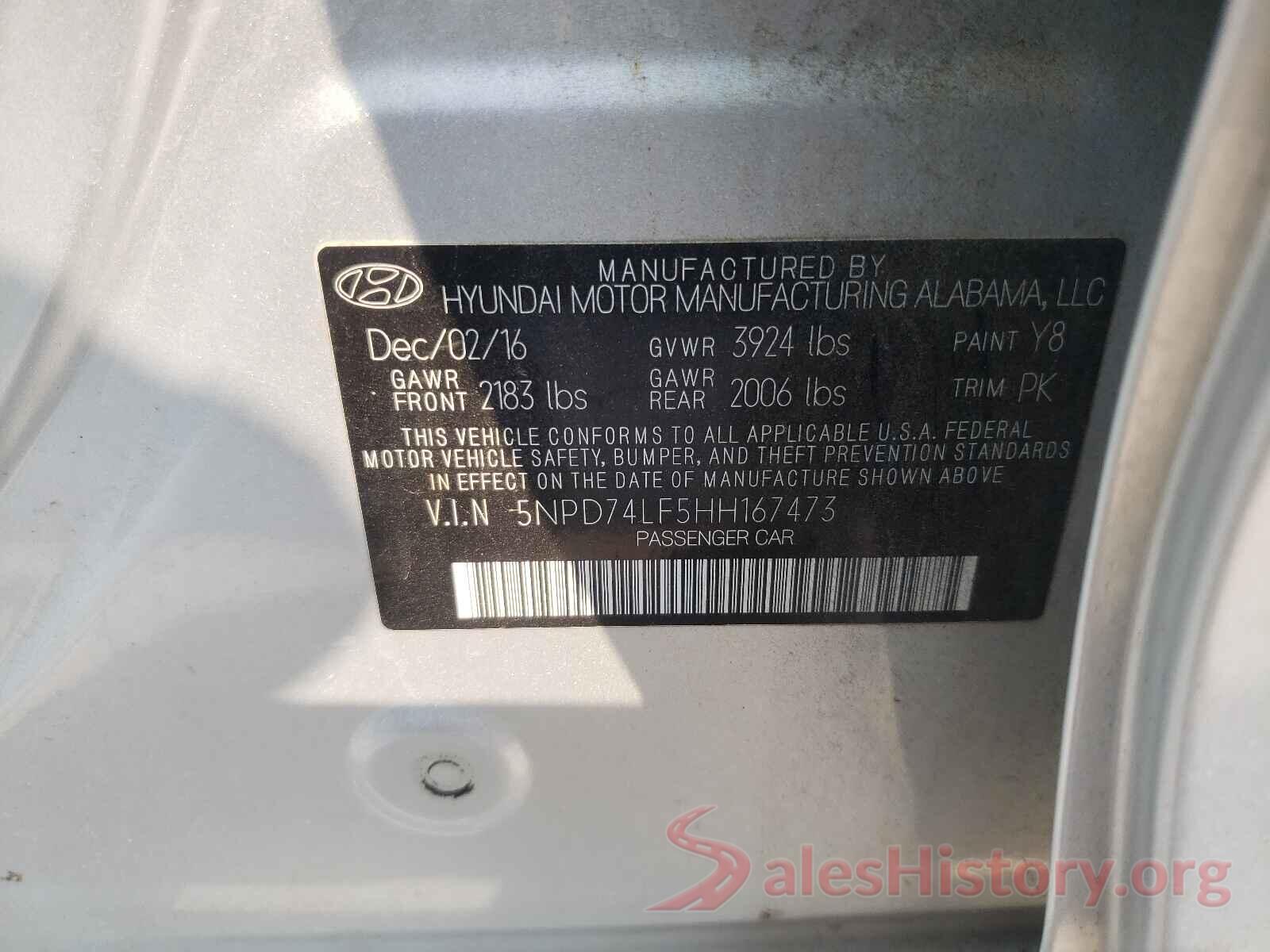 5NPD74LF5HH167473 2017 HYUNDAI ELANTRA