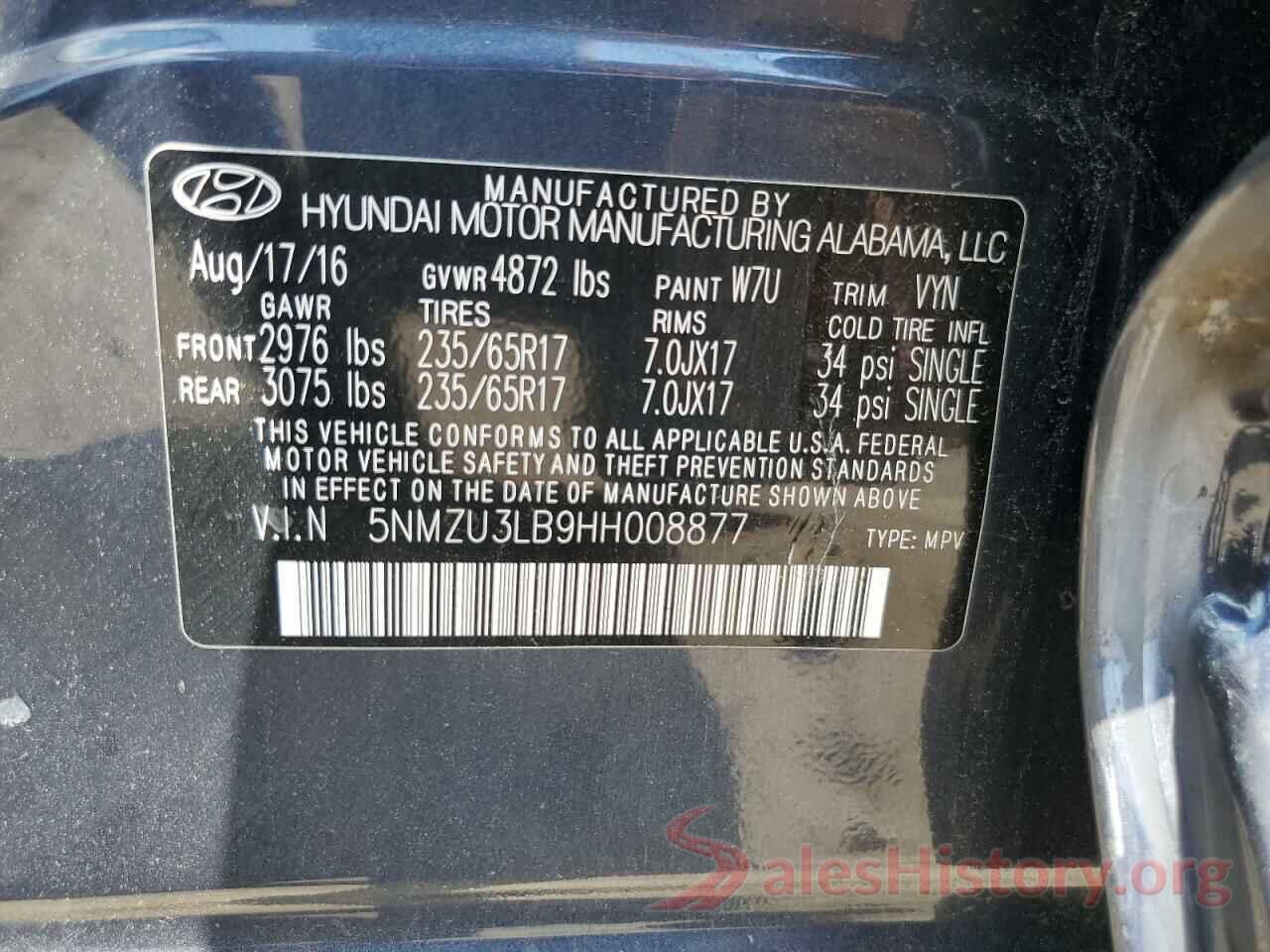 5NMZU3LB9HH008877 2017 HYUNDAI SANTA FE