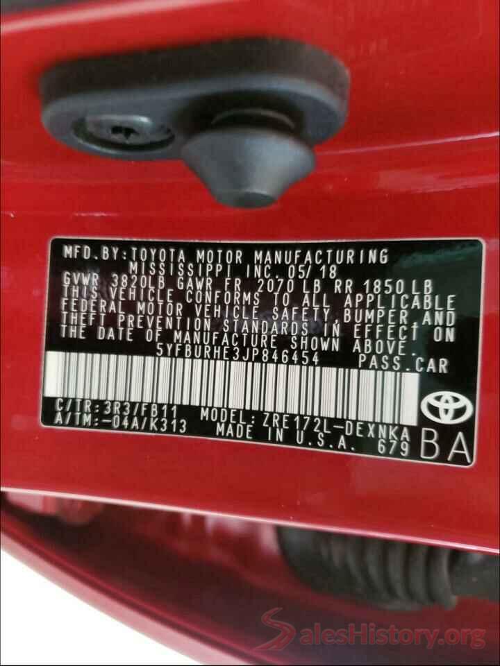 5YFBURHE3JP846454 2018 TOYOTA COROLLA