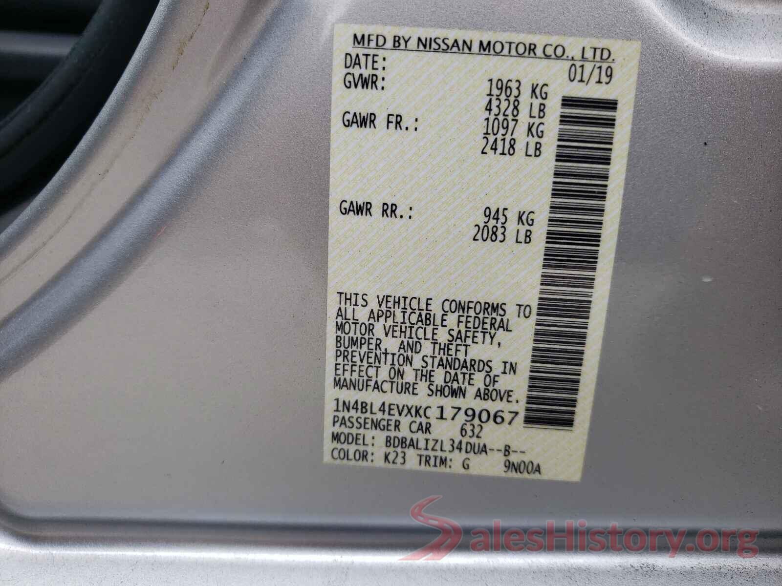 1N4BL4EVXKC179067 2019 NISSAN ALTIMA