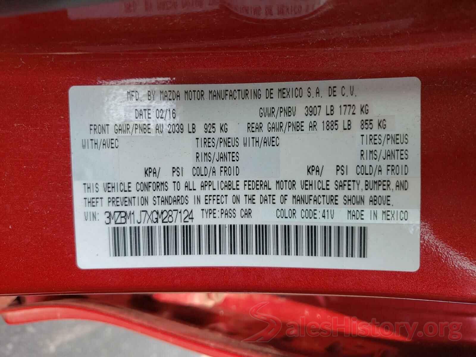 3MZBM1J7XGM287124 2016 MAZDA 3