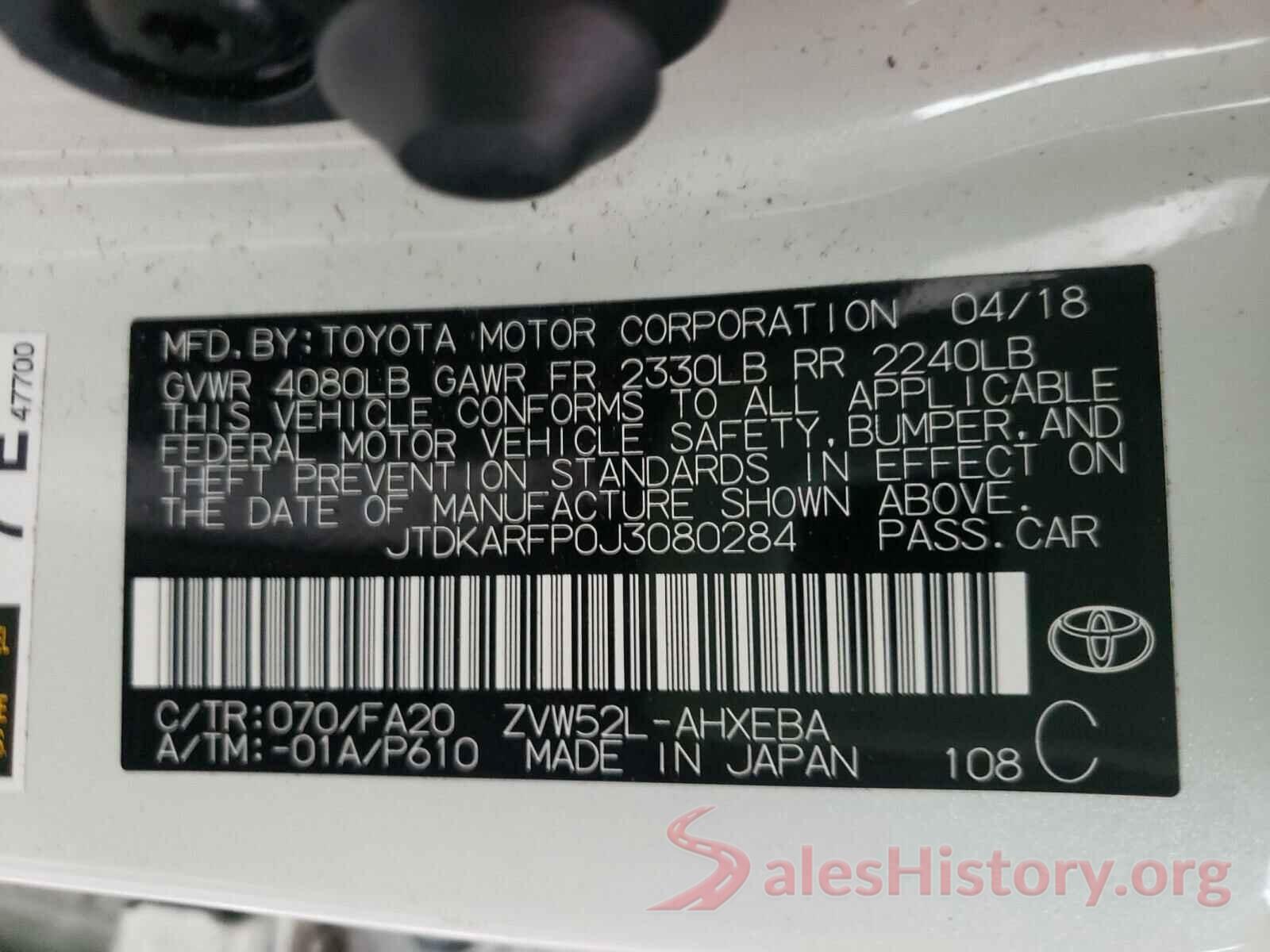 JTDKARFP0J3080284 2018 TOYOTA PRIUS