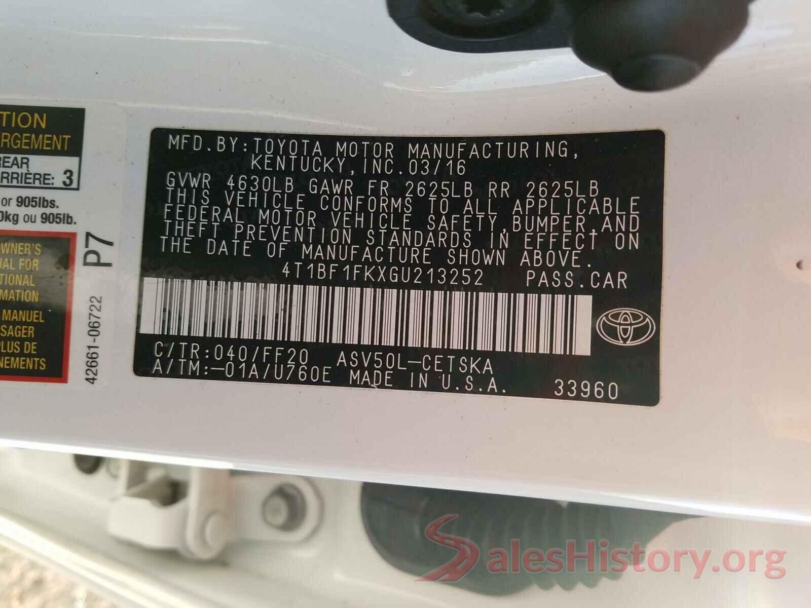 4T1BF1FKXGU213252 2016 TOYOTA CAMRY