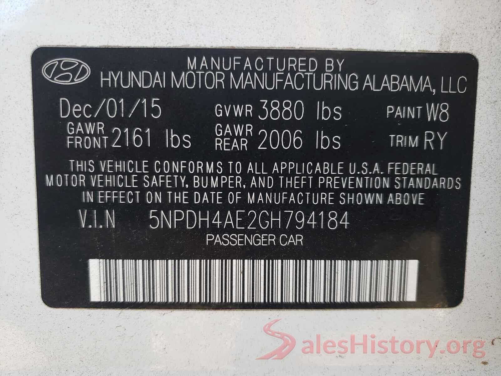 5NPDH4AE2GH794184 2016 HYUNDAI ELANTRA