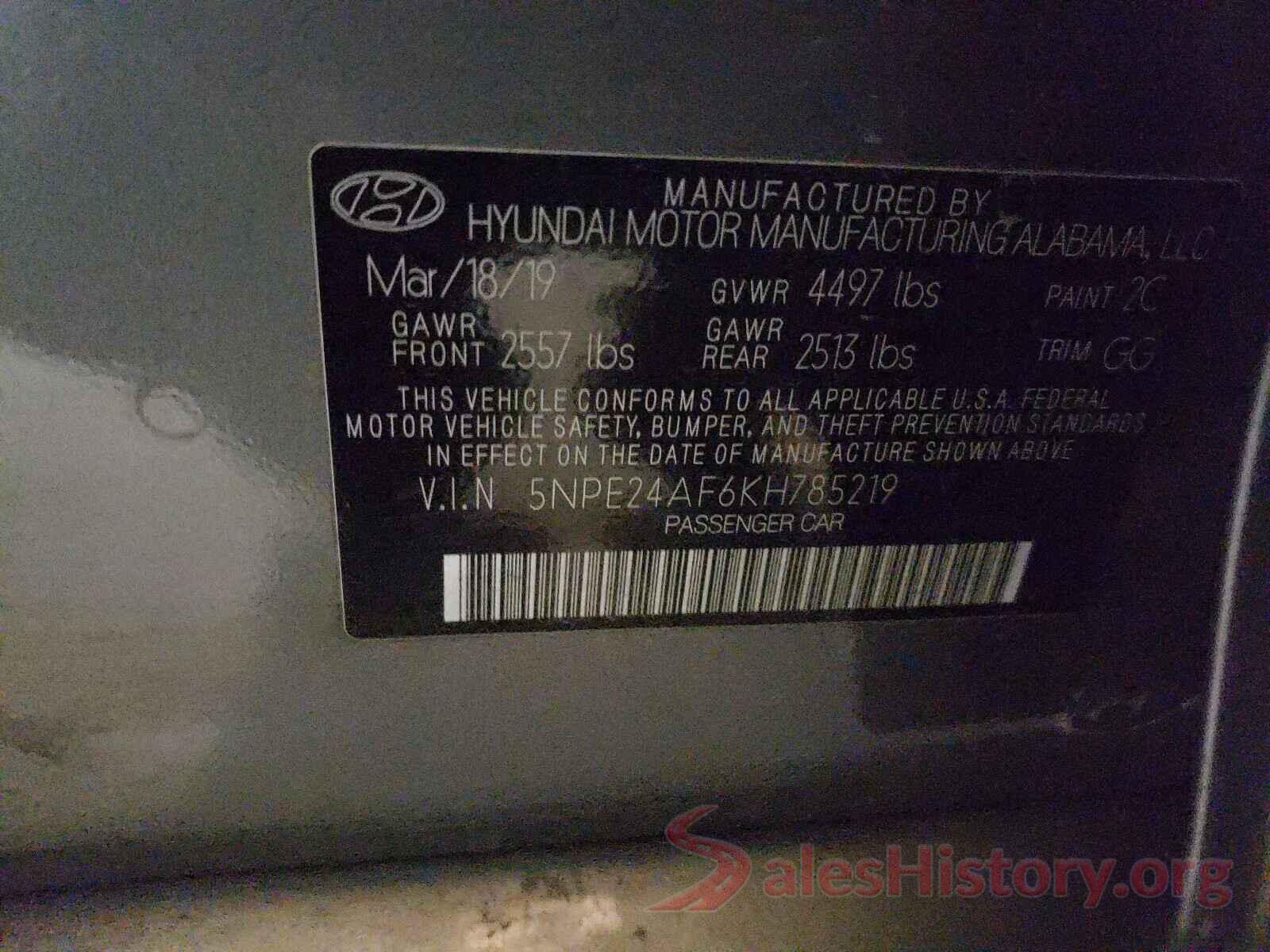 5NPE24AF6KH785219 2019 HYUNDAI SONATA