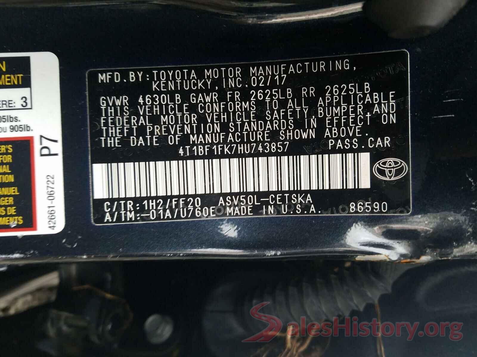 4T1BF1FK7HU743857 2017 TOYOTA CAMRY