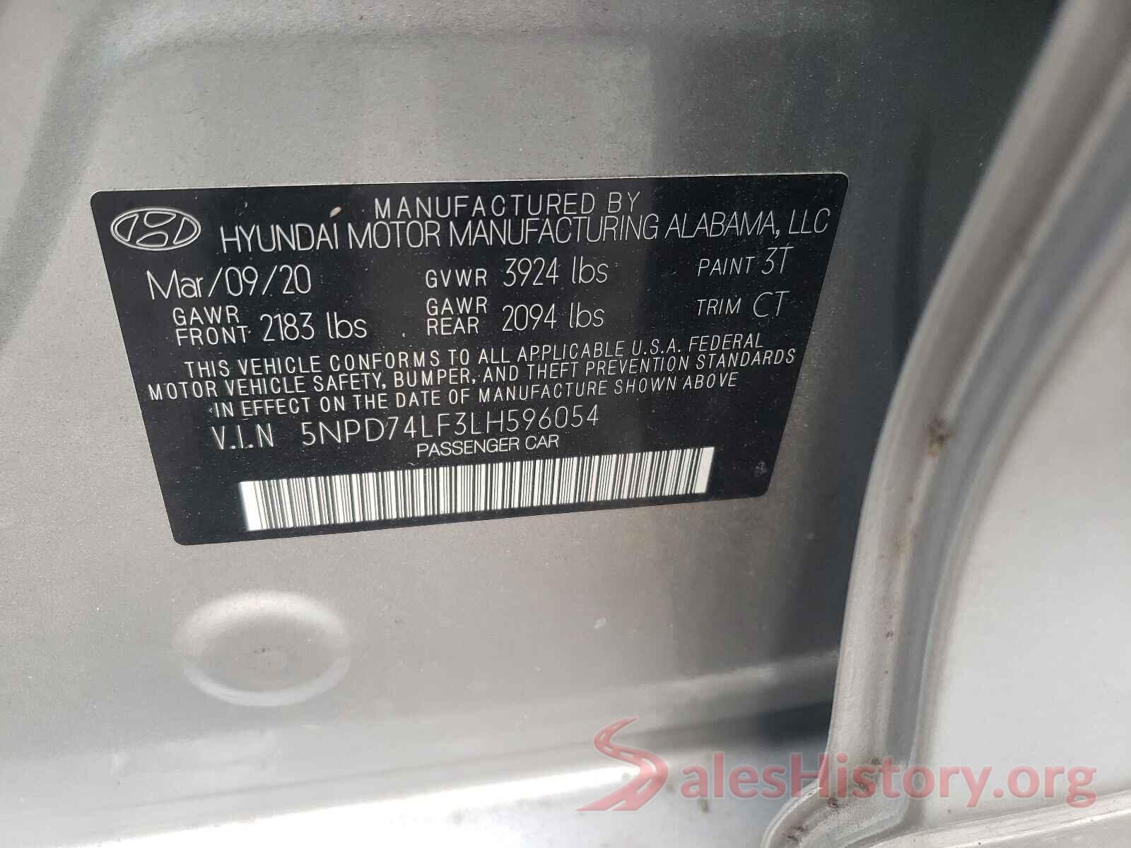 5NPD74LF3LH596054 2020 HYUNDAI ELANTRA