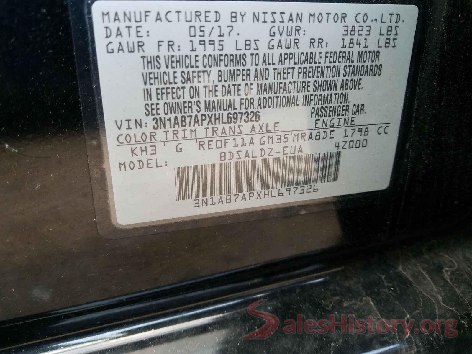 3N1AB7APXHL697326 2017 NISSAN SENTRA