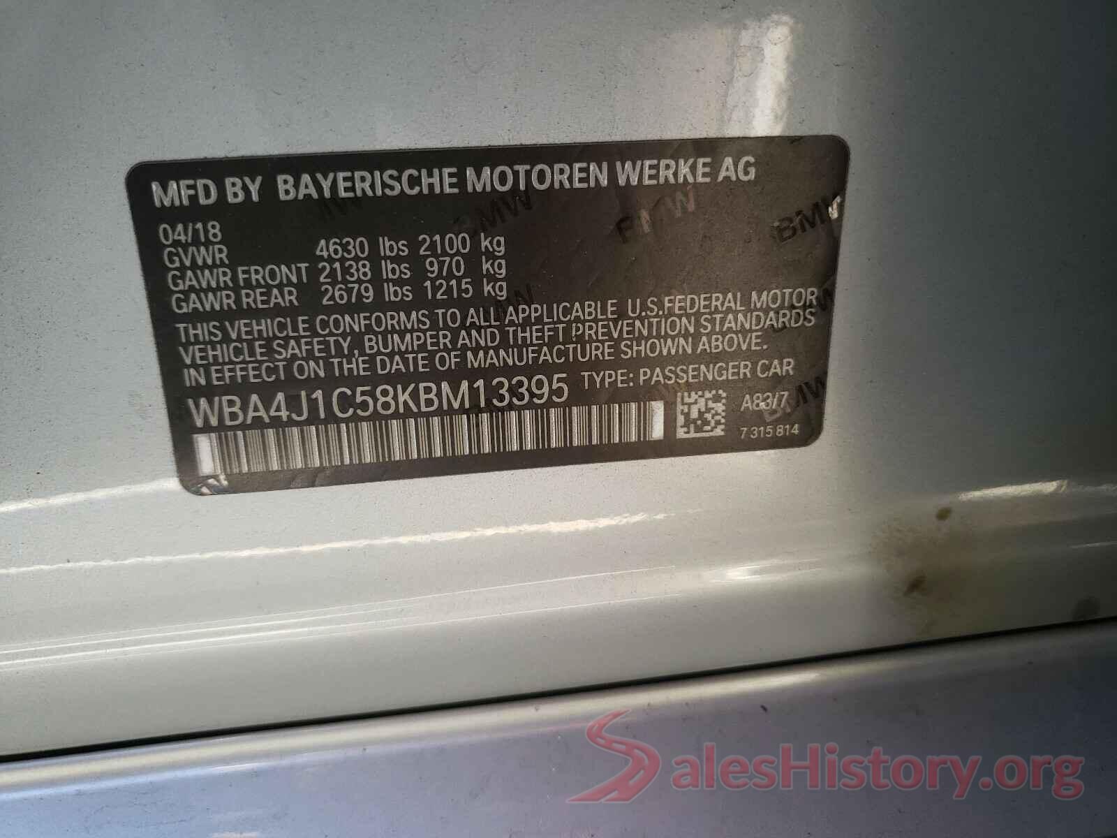 WBA4J1C58KBM13395 2019 BMW 4 SERIES