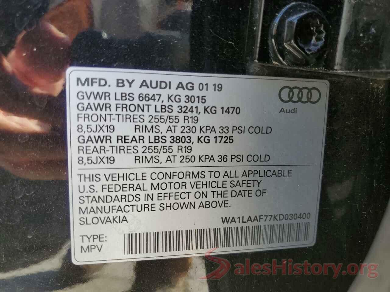 WA1LAAF77KD030400 2019 AUDI Q7