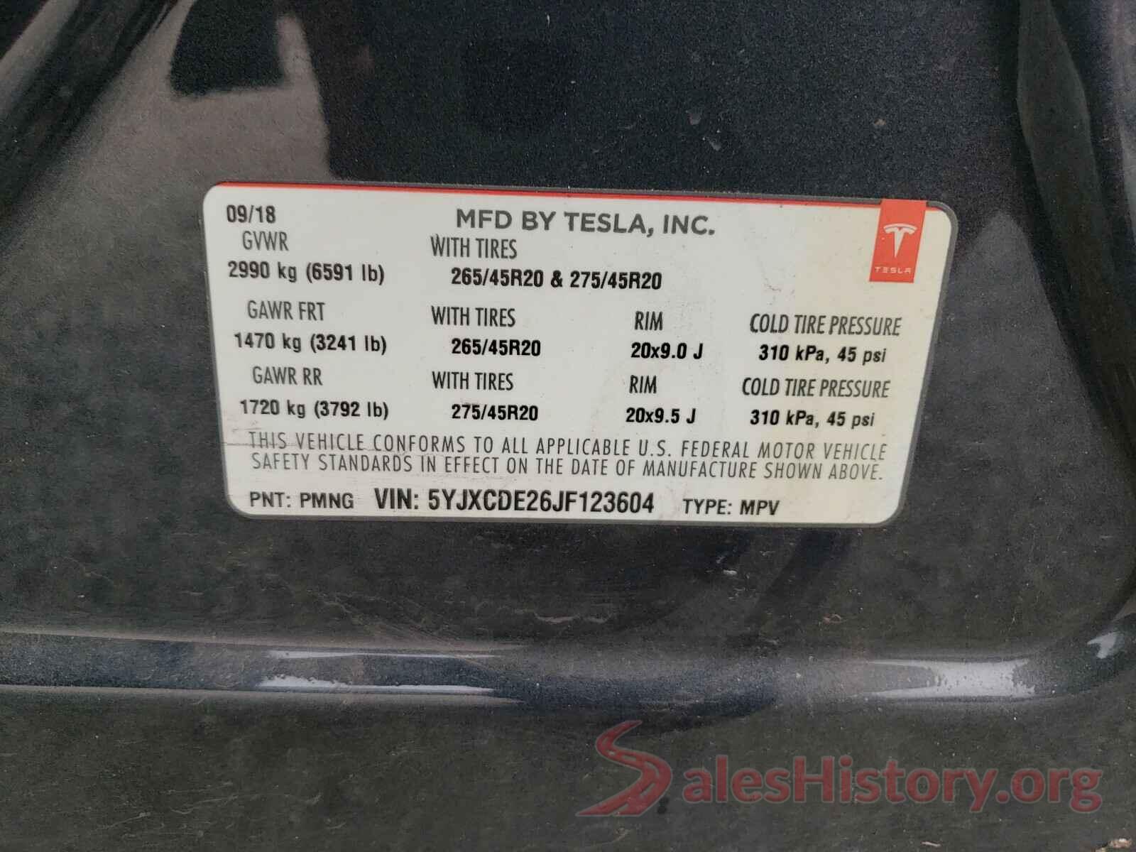 5YJXCDE26JF123604 2018 TESLA MODEL X