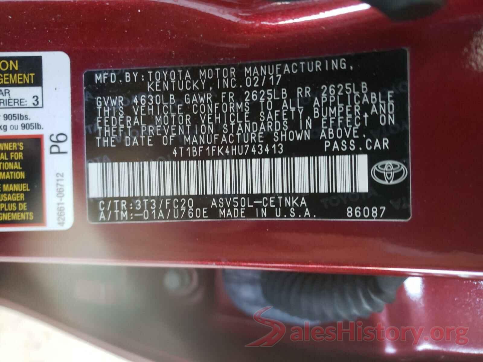 4T1BF1FK4HU743413 2017 TOYOTA CAMRY