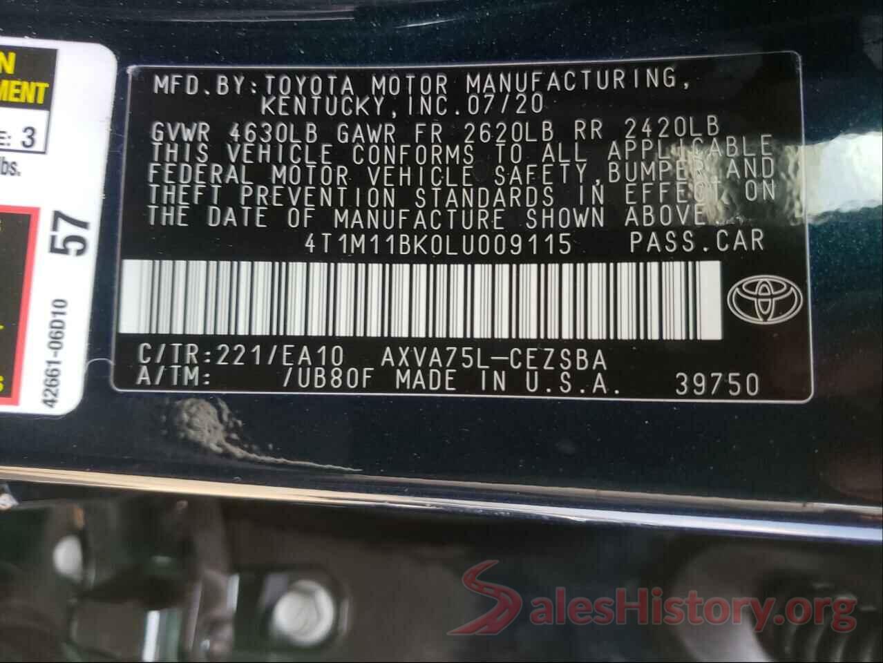 4T1M11BK0LU009115 2020 TOYOTA CAMRY