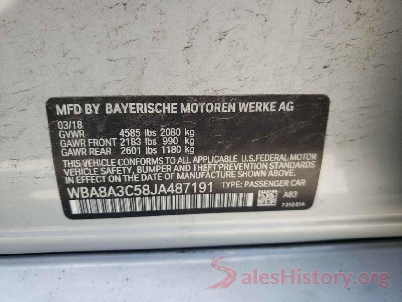 WBA8A3C58JA487191 2018 BMW 3 SERIES