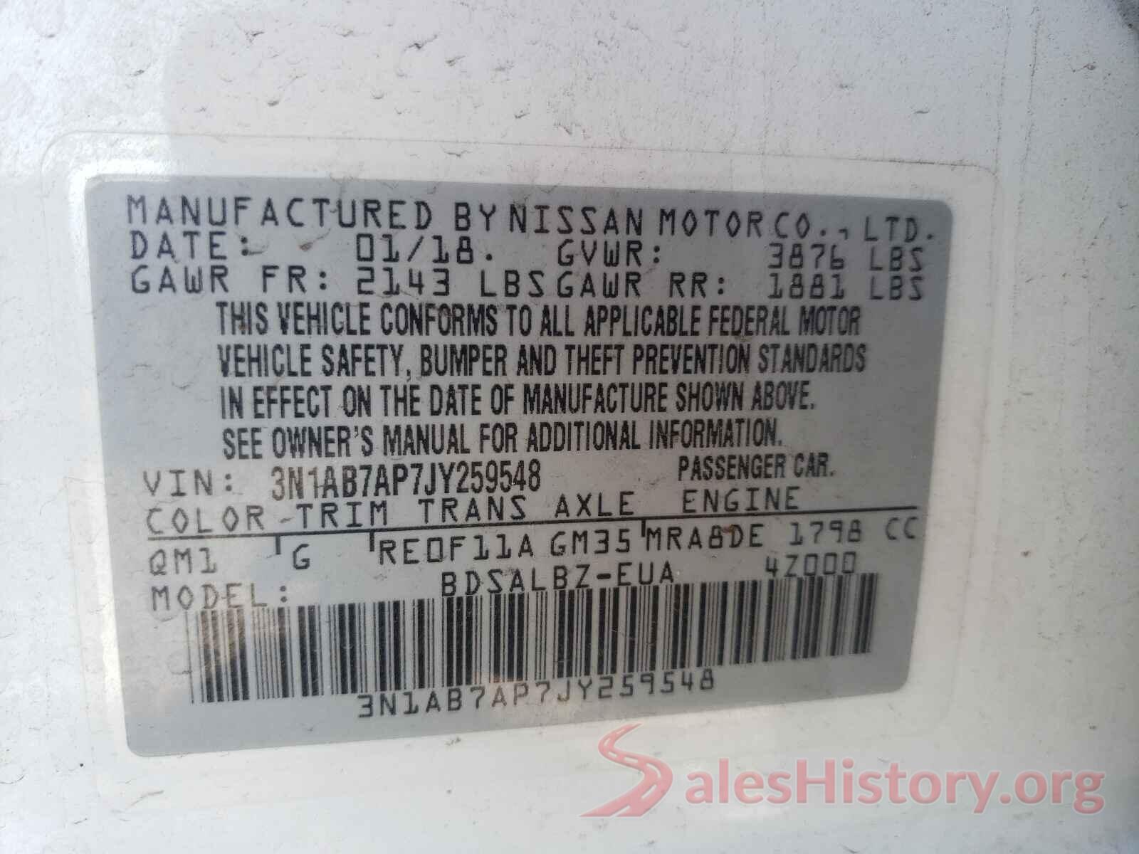 3N1AB7AP7JY259548 2018 NISSAN SENTRA