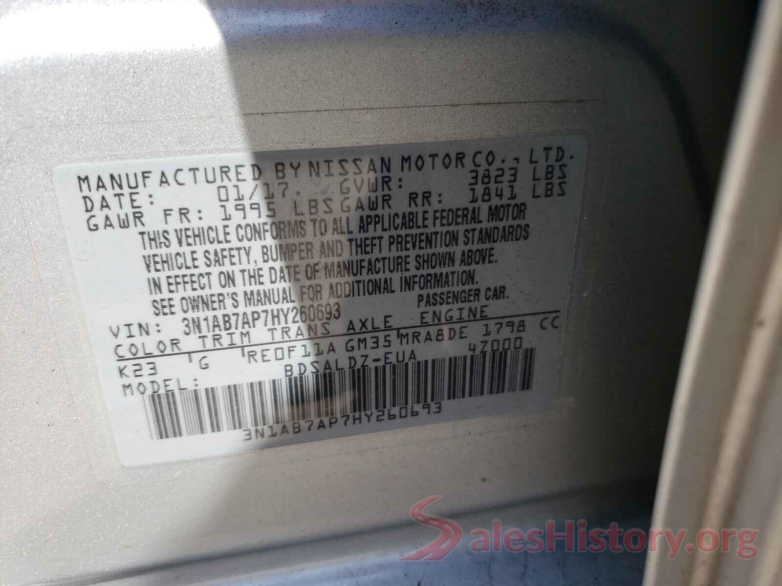 3N1AB7AP7HY260693 2017 NISSAN SENTRA