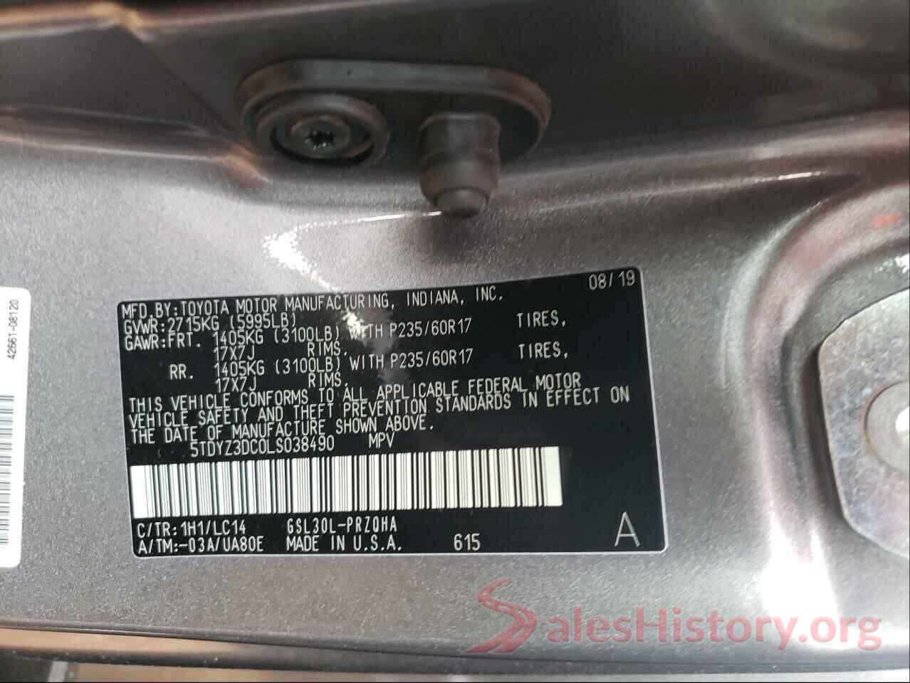 5TDYZ3DC0LS038490 2020 TOYOTA SIENNA