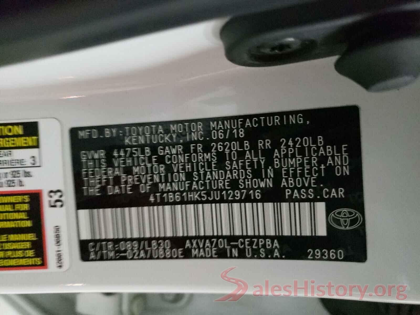 4T1B61HK5JU129716 2018 TOYOTA CAMRY