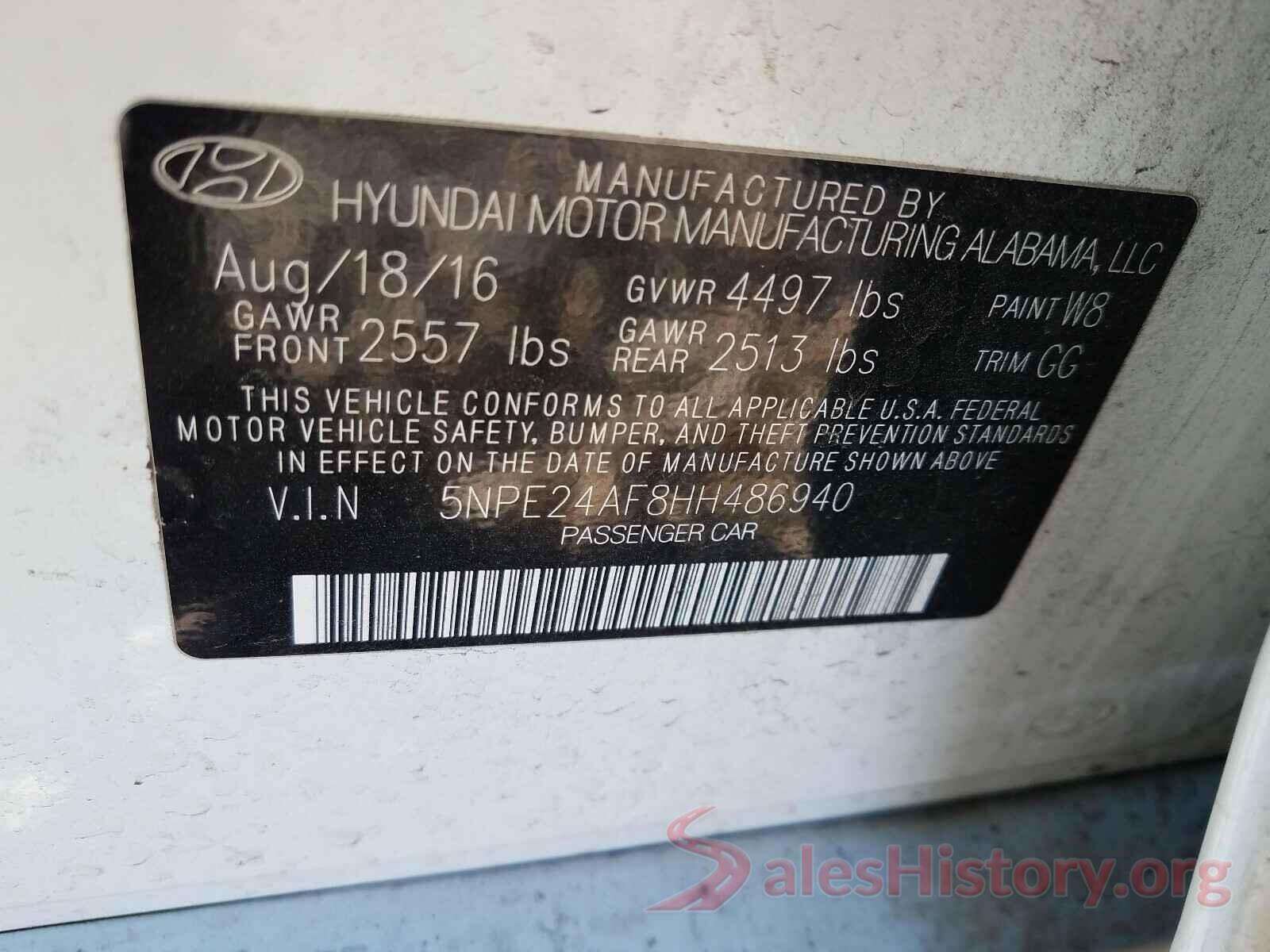 5NPE24AF8HH486940 2017 HYUNDAI SONATA