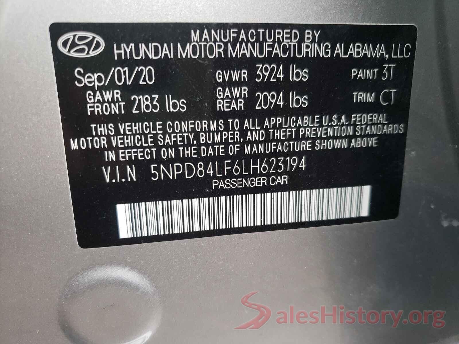 5NPD84LF6LH623194 2020 HYUNDAI ELANTRA