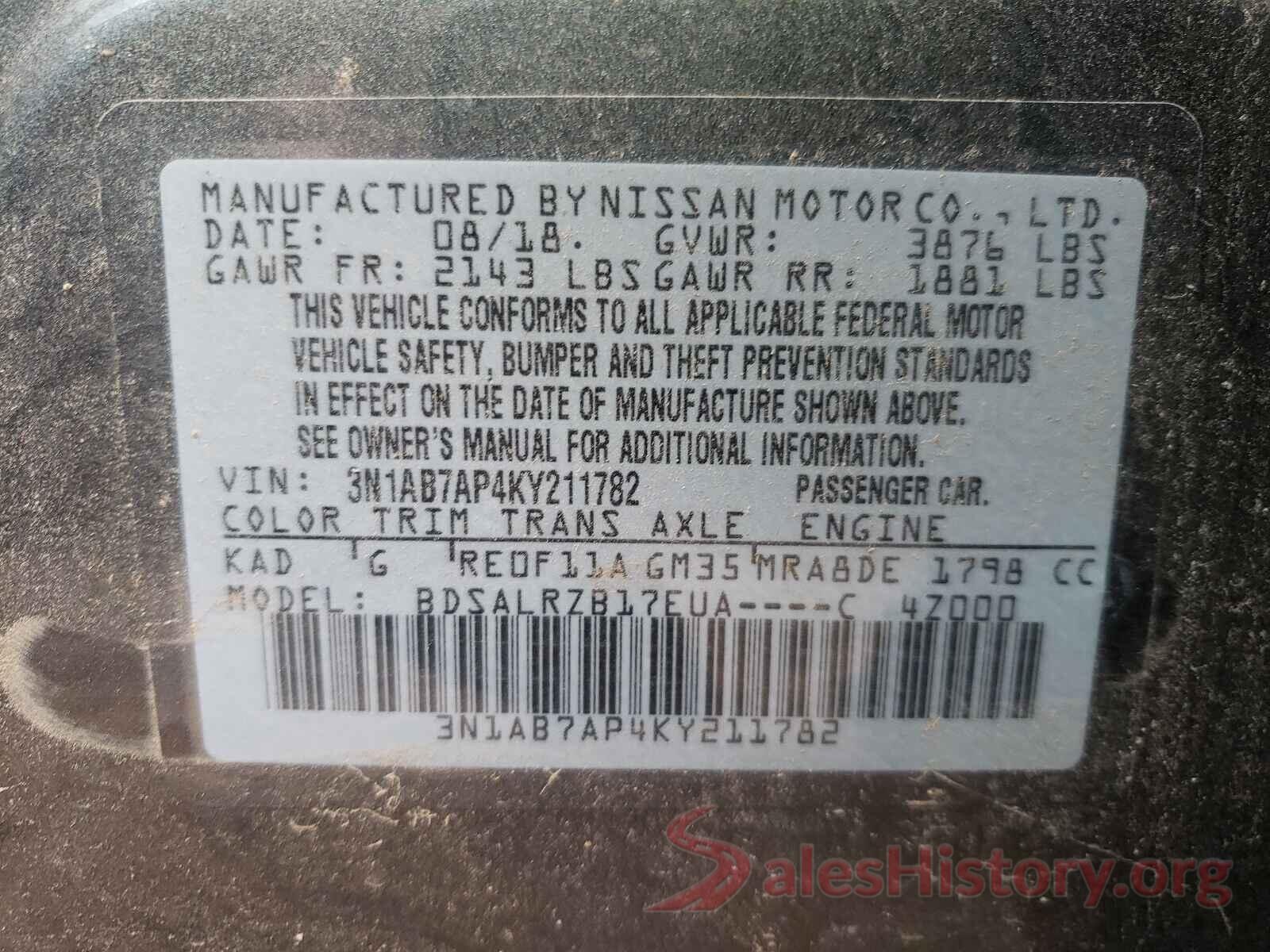 3N1AB7AP4KY211782 2019 NISSAN SENTRA