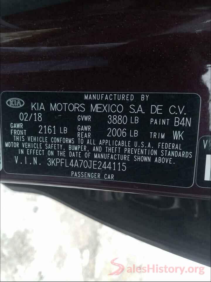 3KPFL4A70JE244115 2018 KIA FORTE