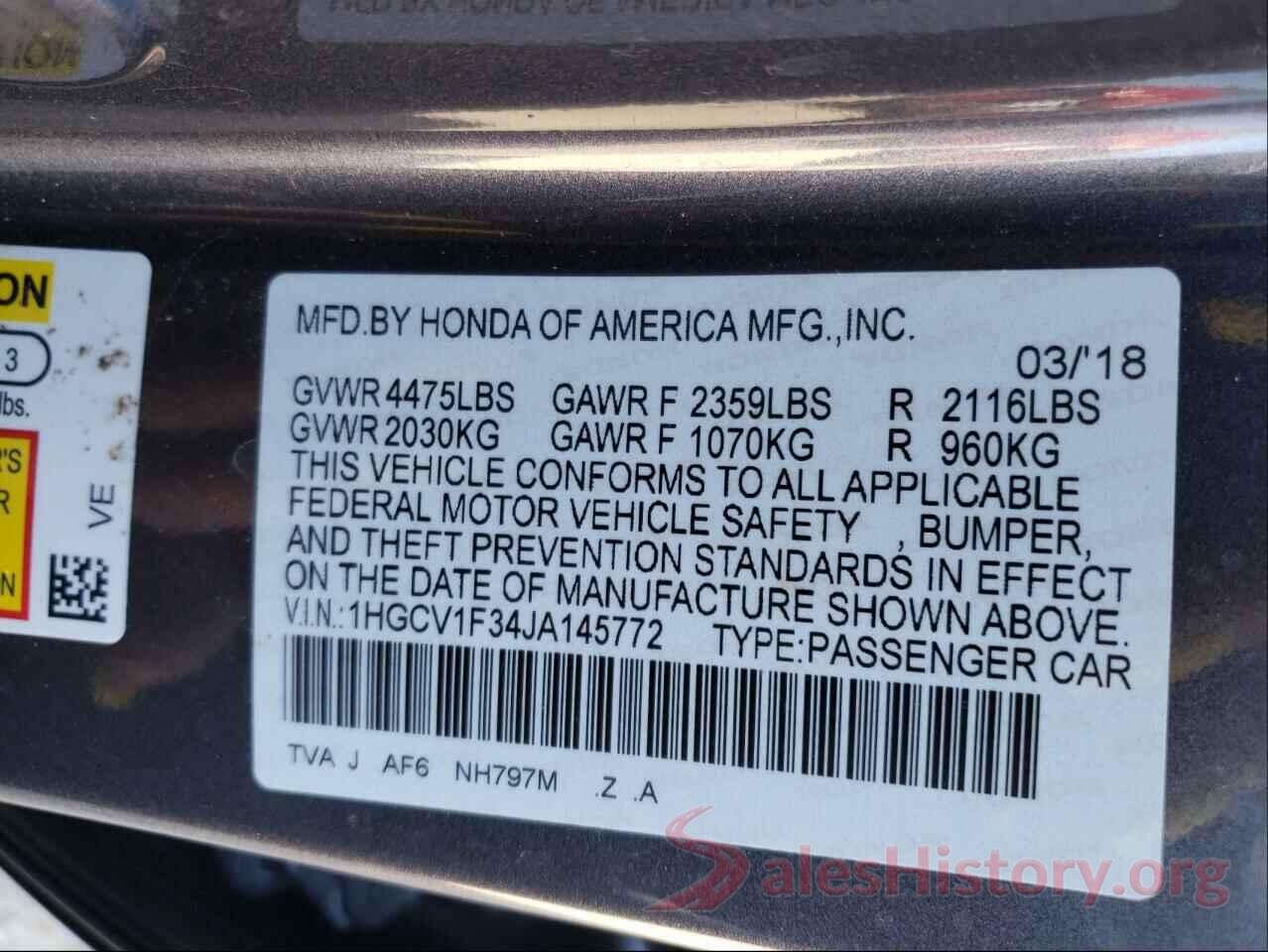 1HGCV1F34JA145772 2018 HONDA ACCORD