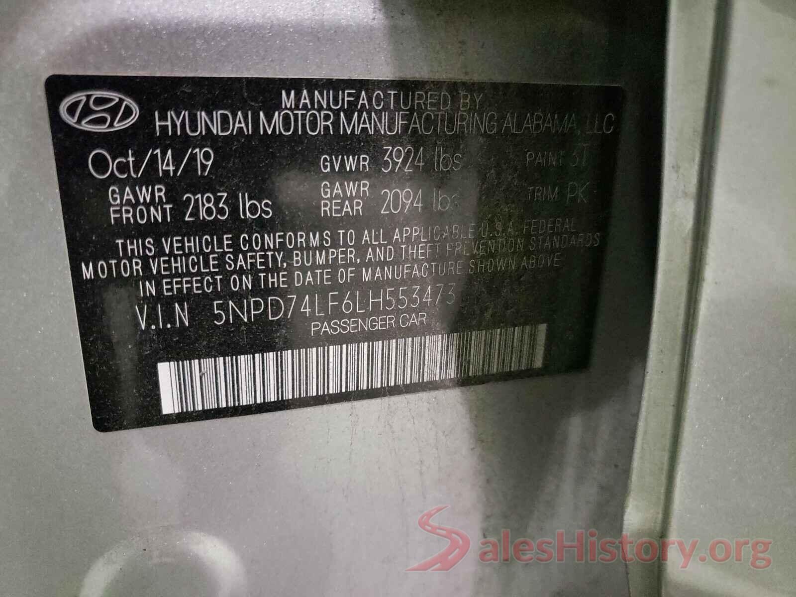 5NPD74LF6LH553473 2020 HYUNDAI ELANTRA