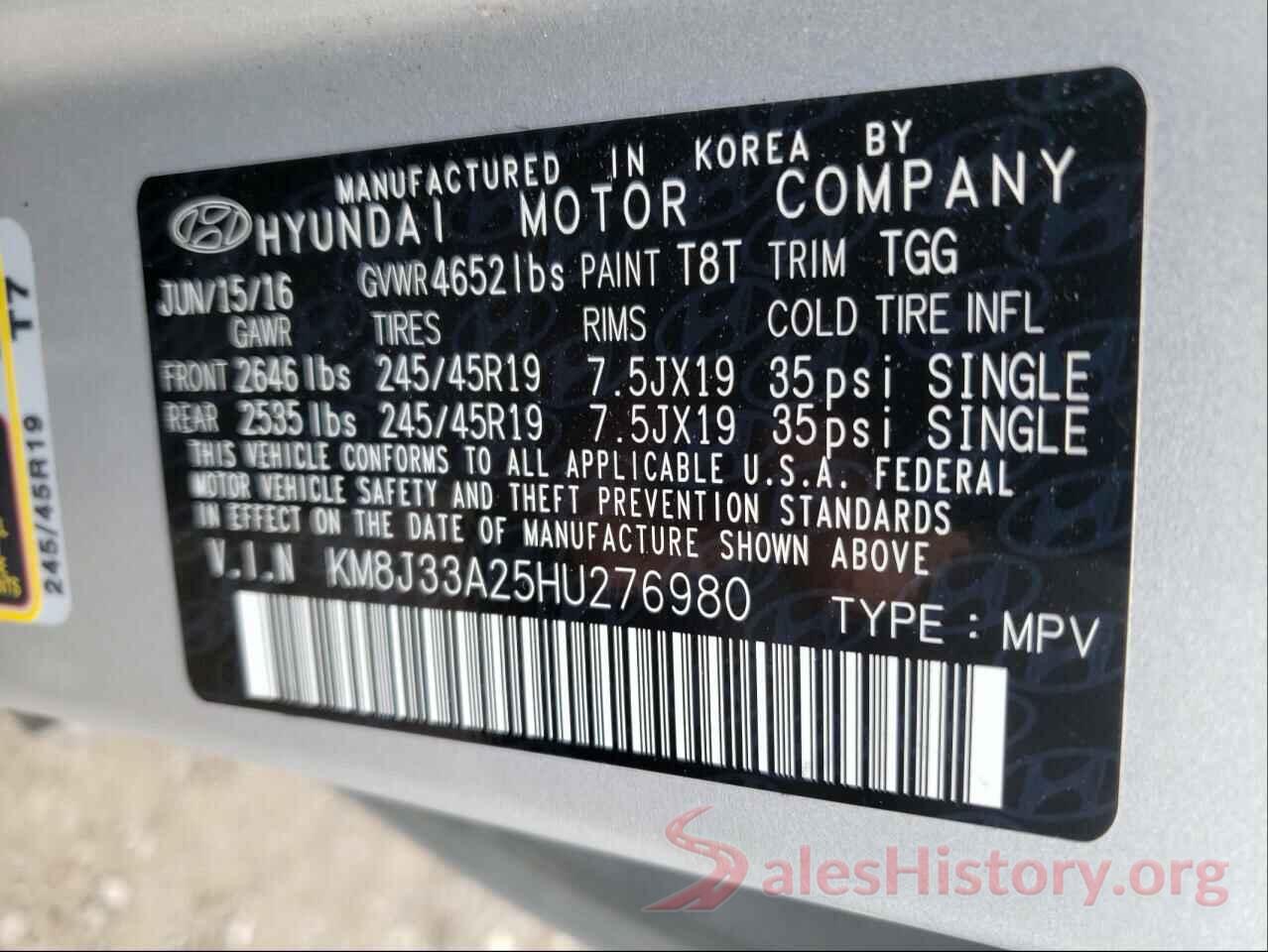 KM8J33A25HU276980 2017 HYUNDAI TUCSON