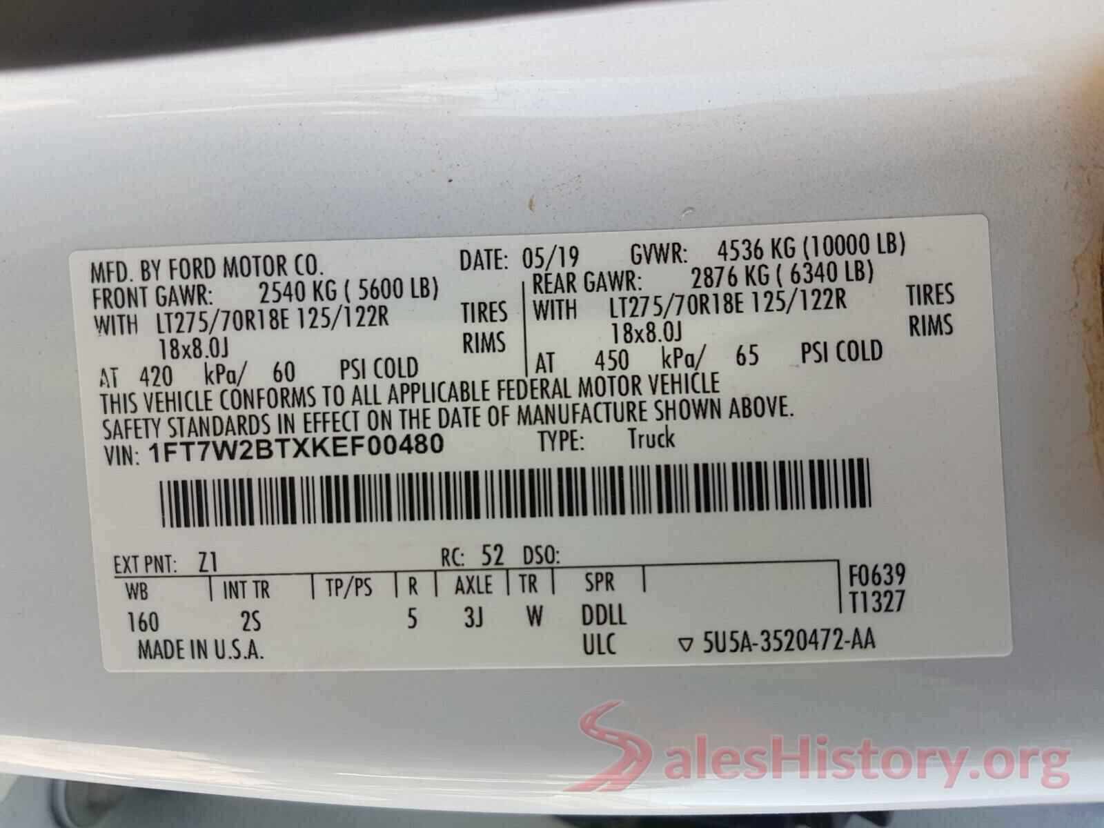 1FT7W2BTXKEF00480 2019 FORD F250