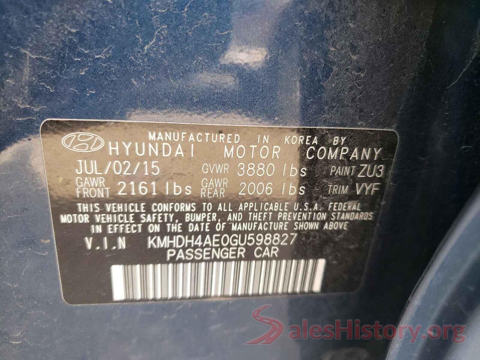 KMHDH4AE0GU598827 2016 HYUNDAI ELANTRA