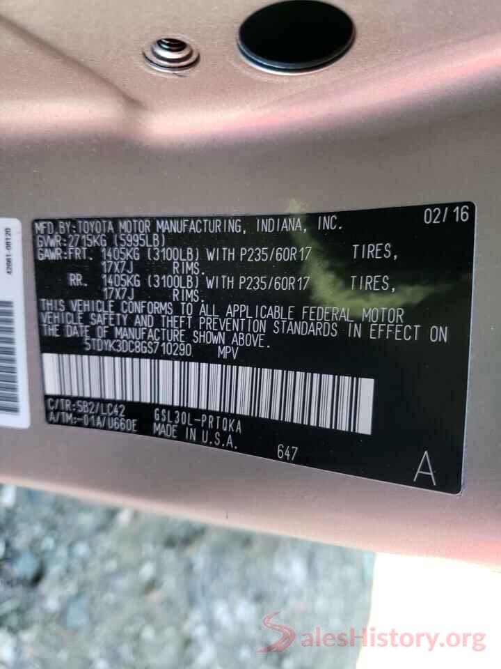 5TDYK3DC8GS710290 2016 TOYOTA SIENNA