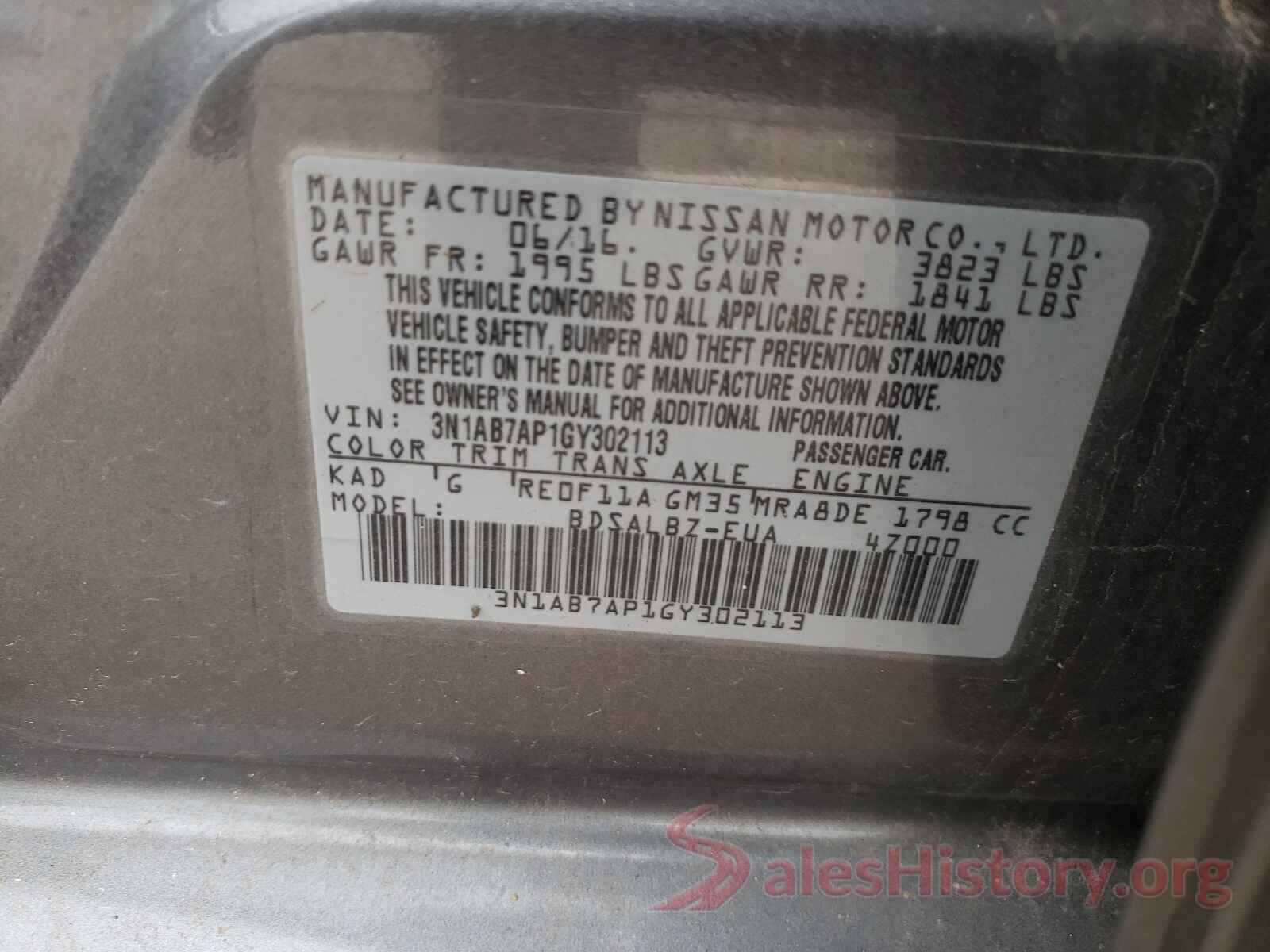 3N1AB7AP1GY302113 2016 NISSAN SENTRA