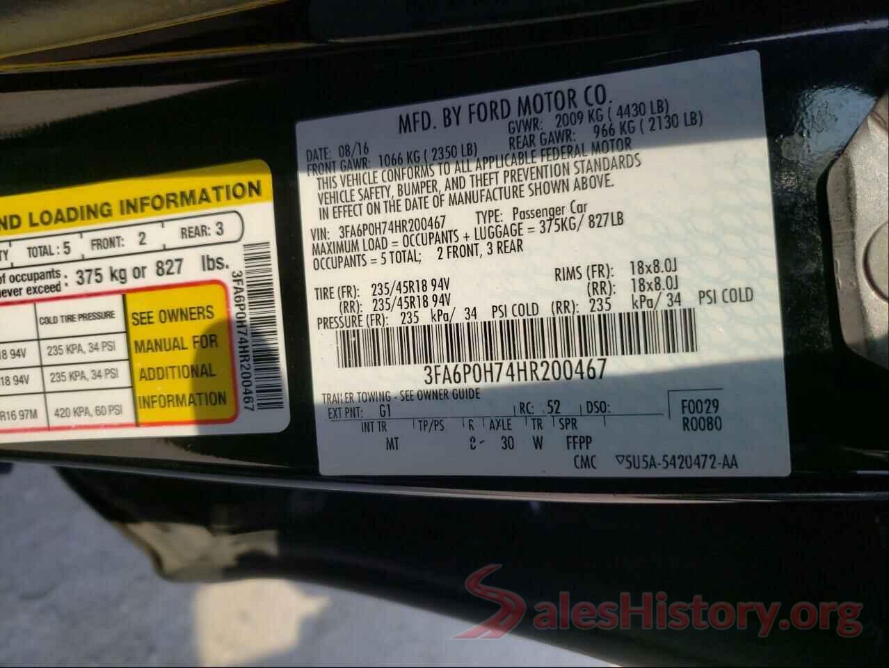 3FA6P0H74HR200467 2017 FORD FUSION