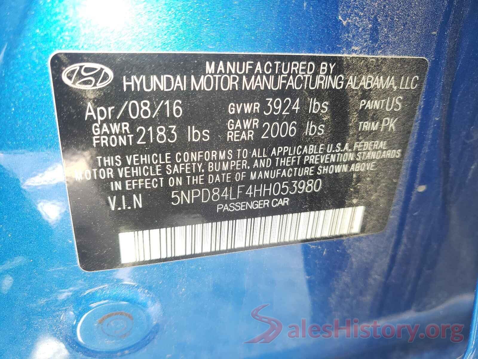 5NPD84LF4HH053980 2017 HYUNDAI ELANTRA