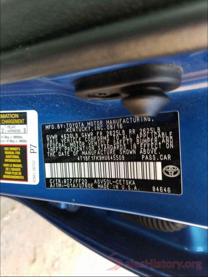 4T1BF1FK9HU645509 2017 TOYOTA CAMRY