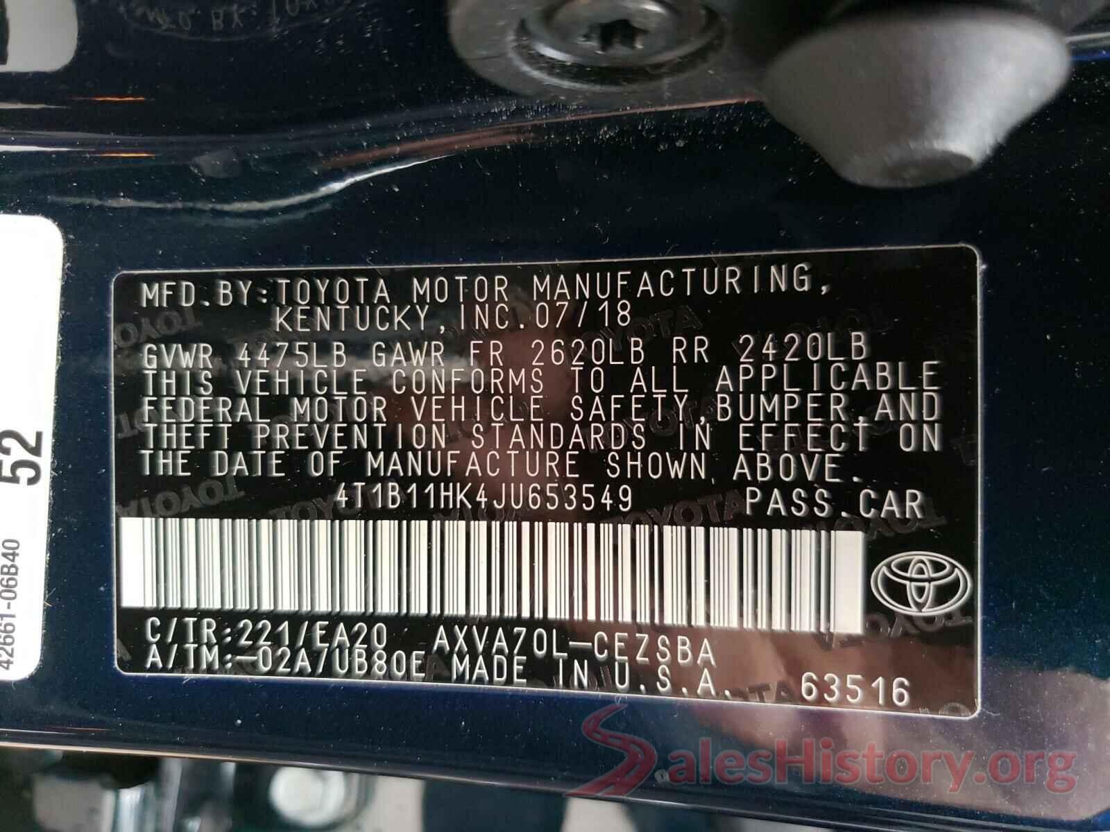 4T1B11HK4JU653549 2018 TOYOTA CAMRY