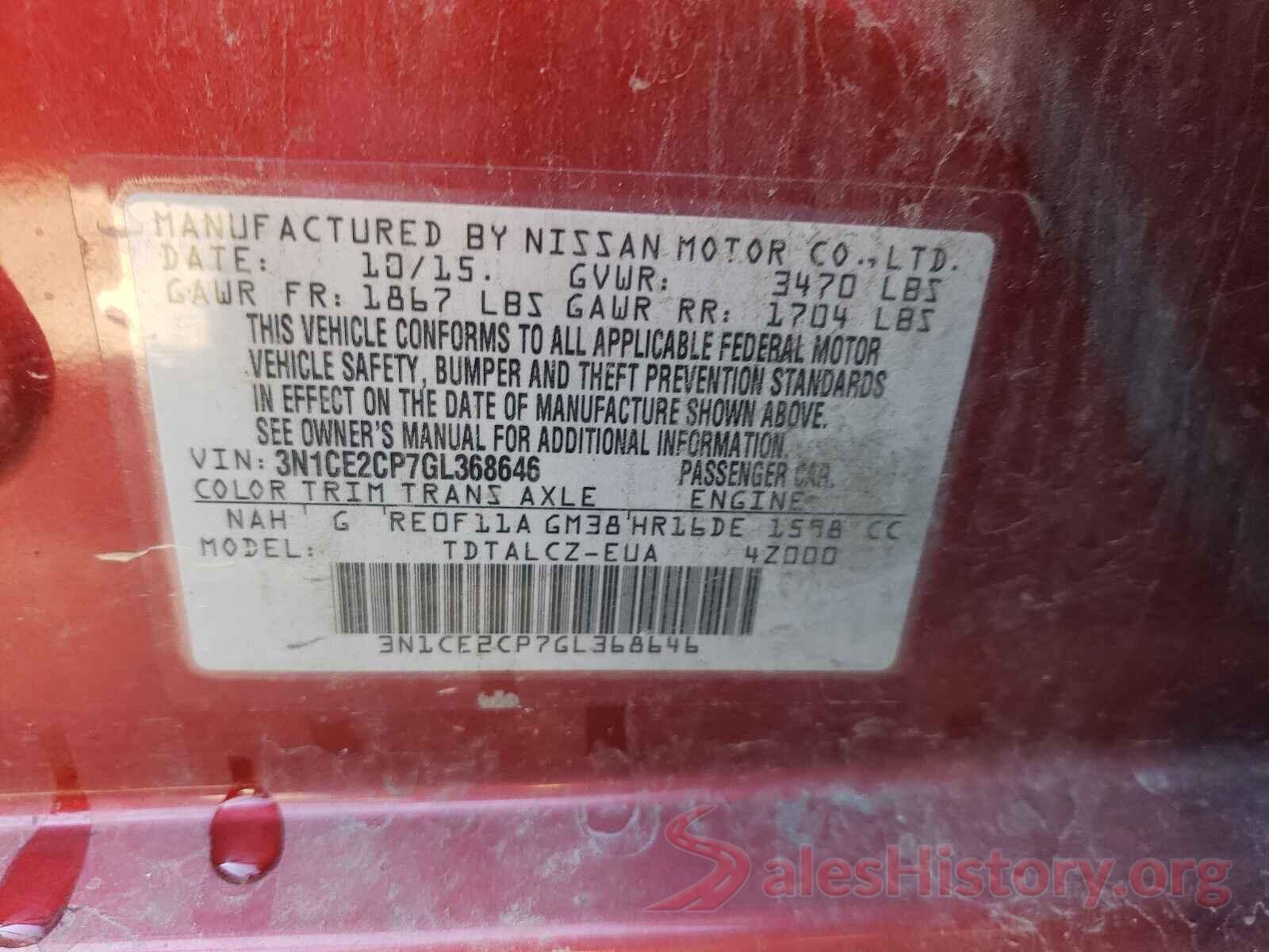 3N1CE2CP7GL368646 2016 NISSAN VERSA