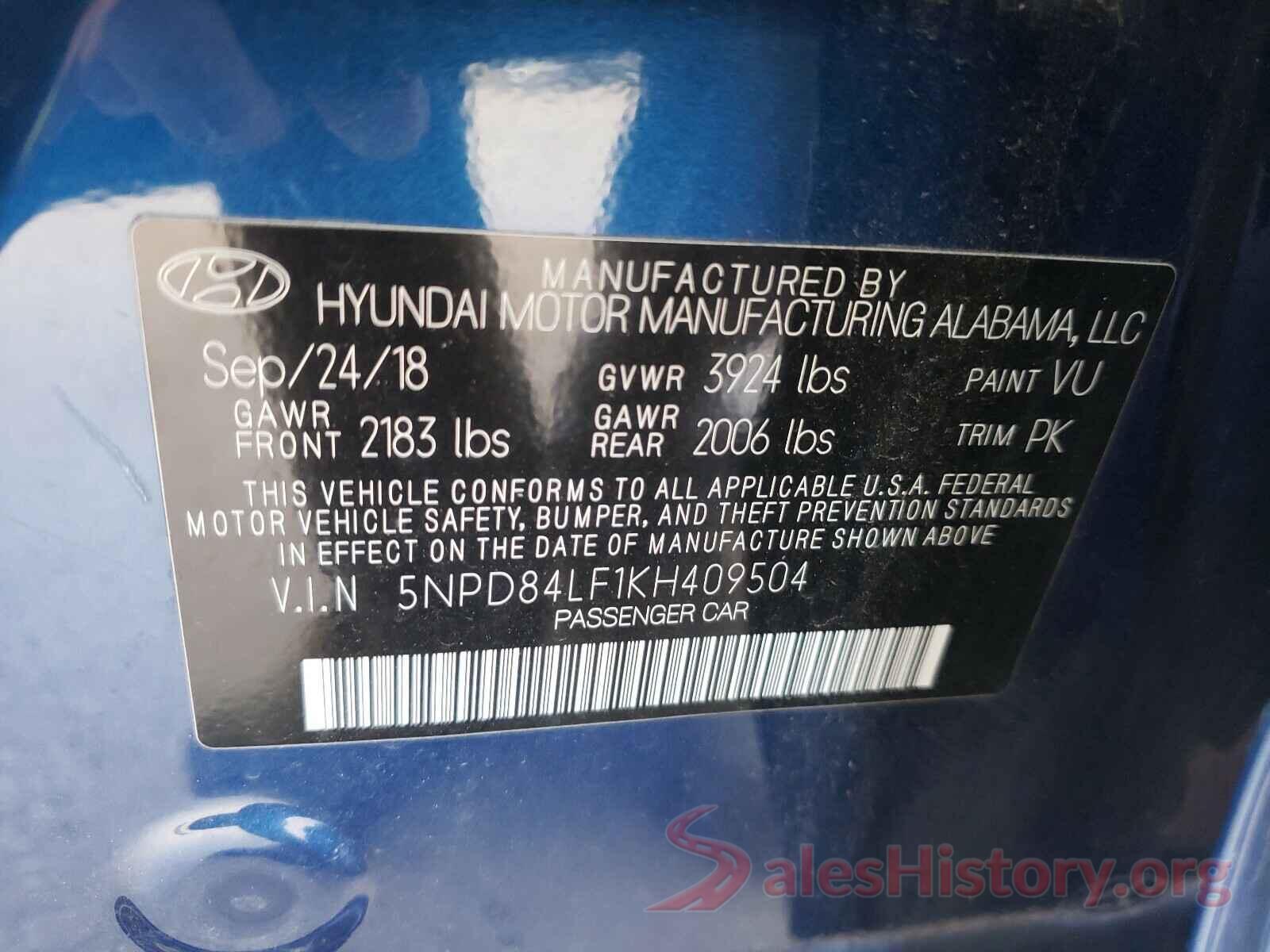 5NPD84LF1KH409504 2019 HYUNDAI ELANTRA