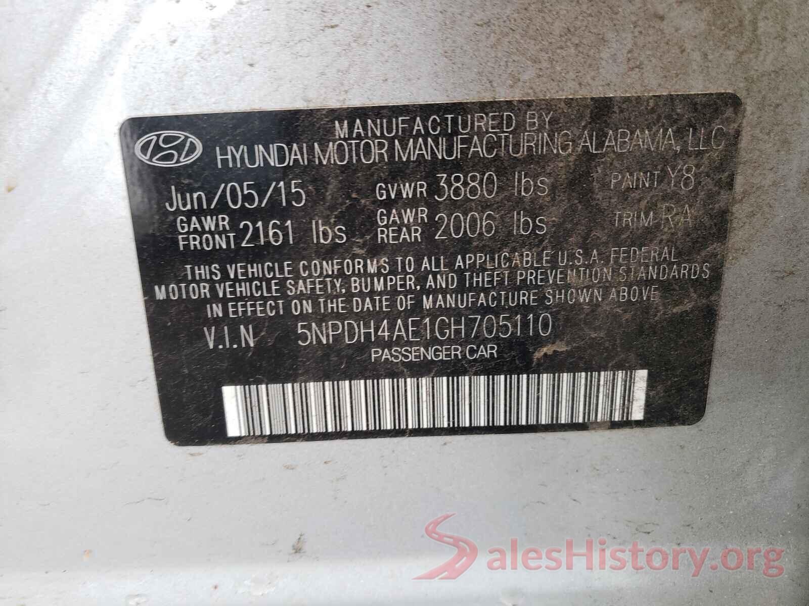 5NPDH4AE1GH705110 2016 HYUNDAI ELANTRA