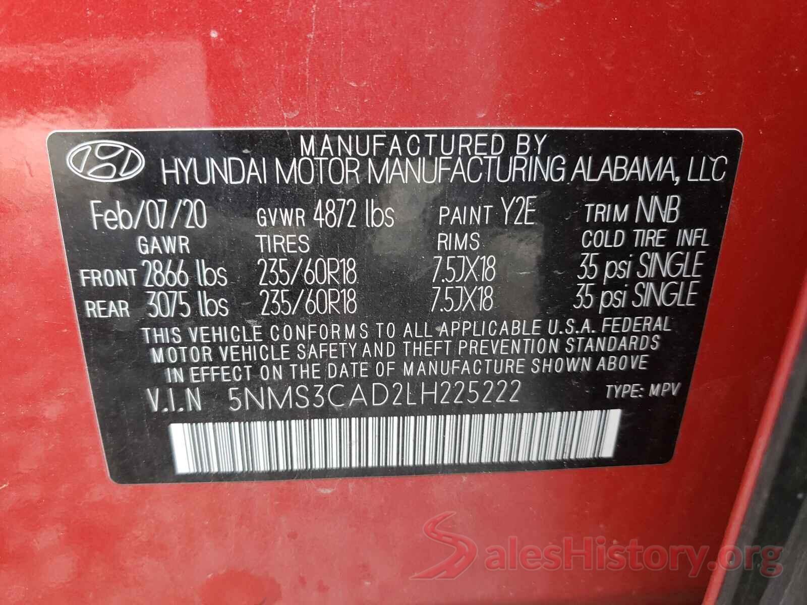 5NMS3CAD2LH225222 2020 HYUNDAI SANTA FE